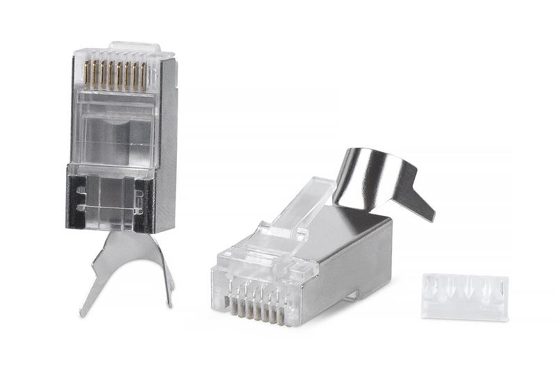 Коннектор 8P8C-SH-C6(1.35)-TWP RJ45(8P8C) под витую пару кат.6 экранир. универс. для ОЖ и МЖ кабеля для проводников с толщ. по изоляции до 1.35мм со вставкой Cabeus 9543c