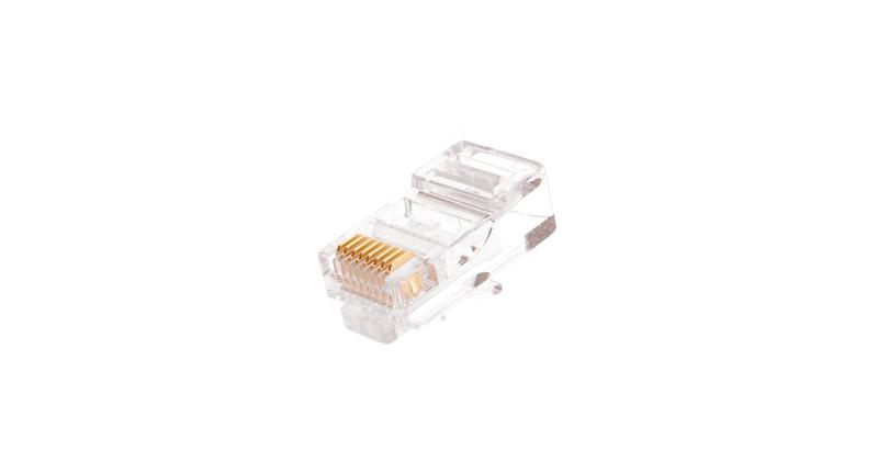 Коннектор RJ45 (8P8C) под витую пару кат.5E (класс D) неэкранир. 100МГц покрытие 50мкд универс. ножи круглый ввод (уп.100шт) NIKOMAX NMC-RJ88RZ50UD1-100