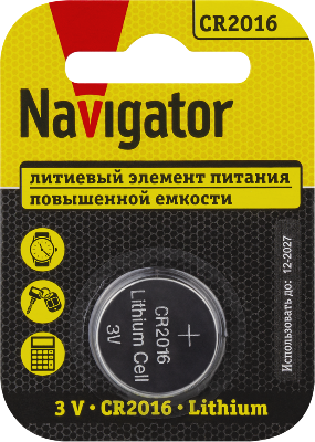 Элемент питания литиевый CR2016 93 821 NBT-CR2016-BP1 (блист.1шт) NAVIGATOR 93821