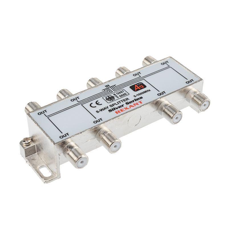 Делитель ТВх8 + 9шт F 5-1000 МГц (Silver) box (уп.5шт) Rexant 05-6105