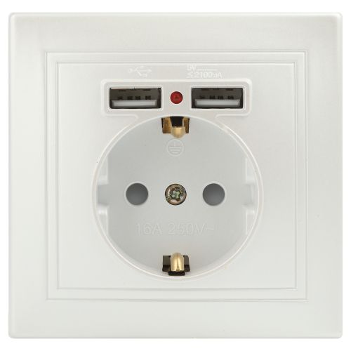 Розетка 1-м СП Plano 1-410-06 IP20 + 2хUSB перламутр Intro Б0053947