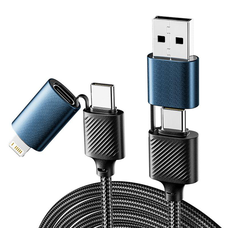 Кабель 4в1 USB-A Type-C Type-C Lightning 65Вт 1м нейлон. оплетка черн. Rexant 18-7094