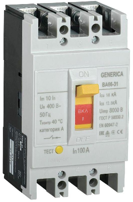 Выключатель автоматический 3п 100А 18кА ВА66-31 GENERICA SAV10-3-0100-G