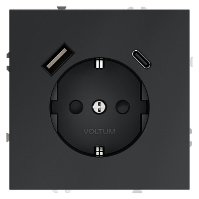 Розетка 1-м СП S70 16А с USB A+С с заземл. защ. шторки механизм графит Voltum VLS040507