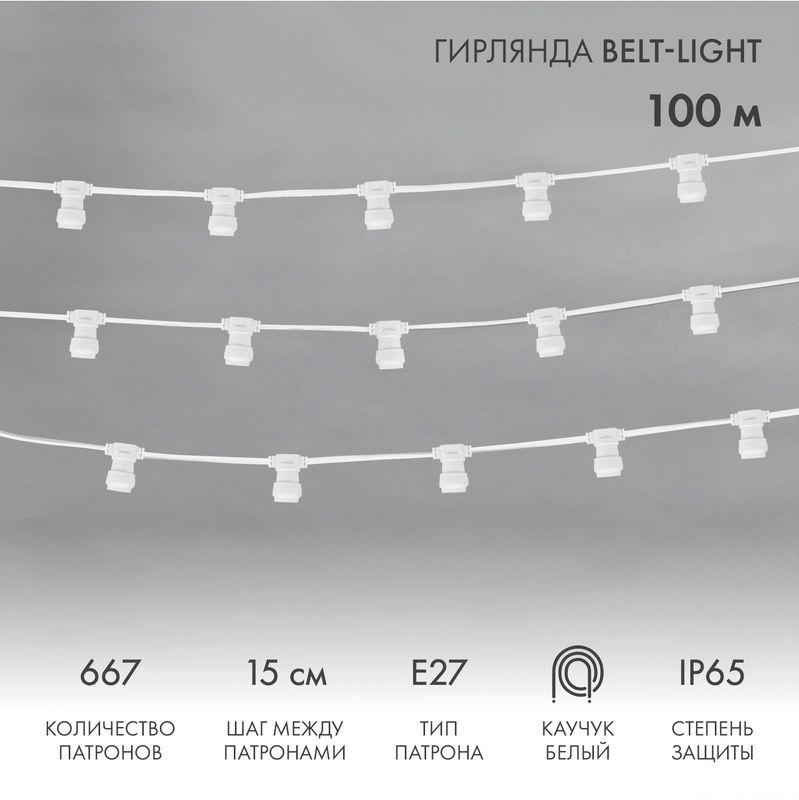 Гирлянда "Белт Лайт" 2жил. шаг 15см патроны E27 1320Вт IP65 влагостойкая провод бел. (уп.100м) Neon-Night 331-251