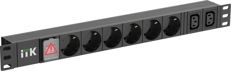 Блок розеток 6-м PDU немец. станд. + 2 С13 LED 1U вх. С14 алюм. ITK PH12-6D2C133