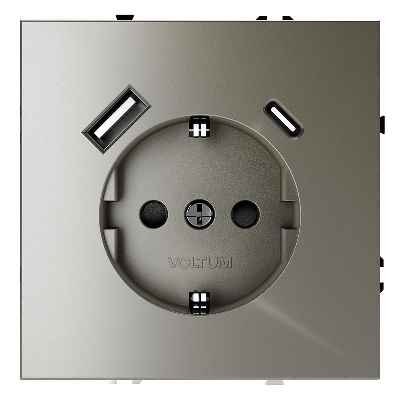 Розетка 1-м СП S70 16А с USB A+С с заземл. защ. шторки механизм шелк Voltum VLS040504