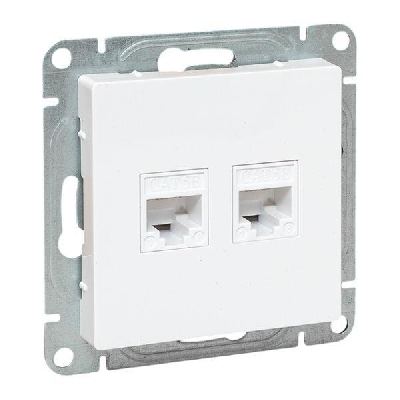 Розетка компьютерная 2-м СП Эпика RJ45 кат.5 механизм бел. EKF UP1-SOW-2RJ45-5