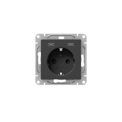 Розетка СП Эпика 16А с 2 USB-C с заземл. защ. шторки механизм черн. EKF UP1-SOB-111-2USBC