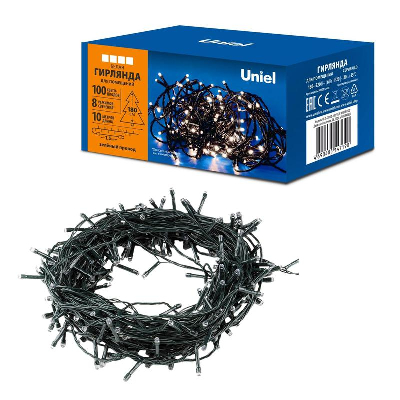 Гирлянда светодиодная ULD-S1000-100/DGA WHITE IP20 10м 100 LED бел. свет провод зел. Uniel UL-00008408