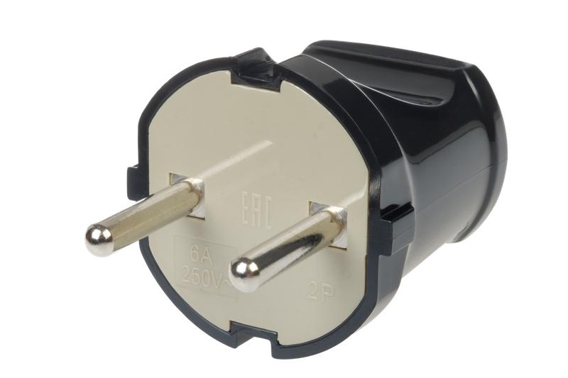 Вилка пластиковая прямая б/з 6А 250В IP20 черн. Duwi 30464 7