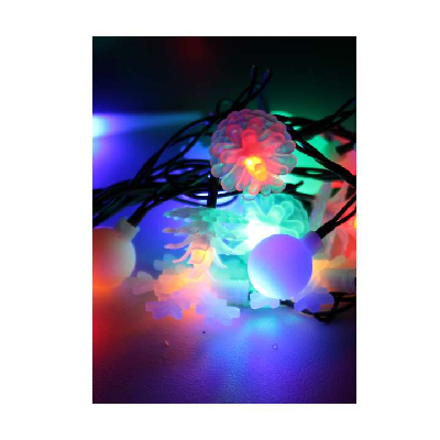 Гирлянда светодиодная "Елочная" 4.4м 30LED мультиколор IP20 матов. насадки - шишки снежинки шарики КОСМОС KOC_GIR30LEDMIX2_RGB