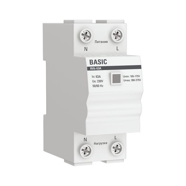 Реле напряжения RVb-63A (сквозное подкл.) Basic EKF rvb-63a