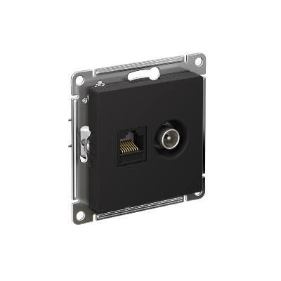 Розетка компьютерная + телевизионная 2-м СП AtlasDesign RJ45 кат.5E + TV механизм карбон SE ATN001089
