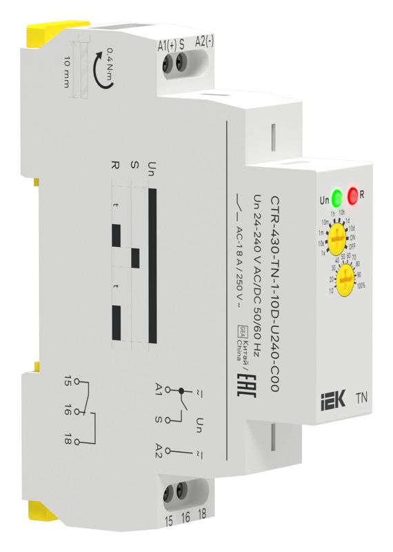 Реле задержки включения TN 1 контакт 24-240В AC/DC IEK CTR-430-TN-1-10D-U240-C00