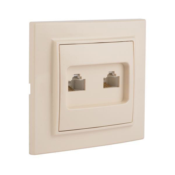 Розетка компьютерная + телефонная 2-м СП Минск RJ45 + Phone беж. EKF ERK00-135-20