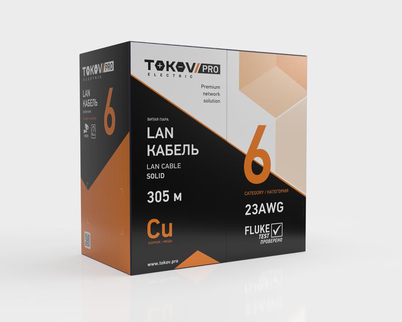 Кабель витая пара U/UTP 4х2х23AWG(0.57мм) кат.6 нг(А)-HF (LSZH) indoor Fluked tested 305м (м) PRO TOKOV ELECTRIC TKP-C08-U/UTP-42-6-305-LSZH