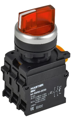 Переключатель 3 полож. 2НО с подсветкой красн. MASTER IEK MI-SW60-20XD-4-14-3-K04