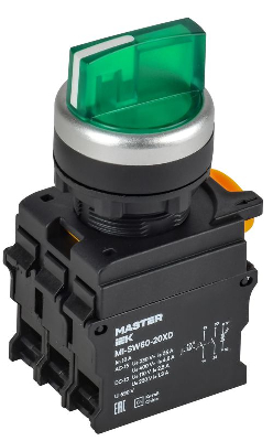 Переключатель 3 полож. 2НО с подсветкой зел. MASTER IEK MI-SW60-20XD-4-14-3-K06
