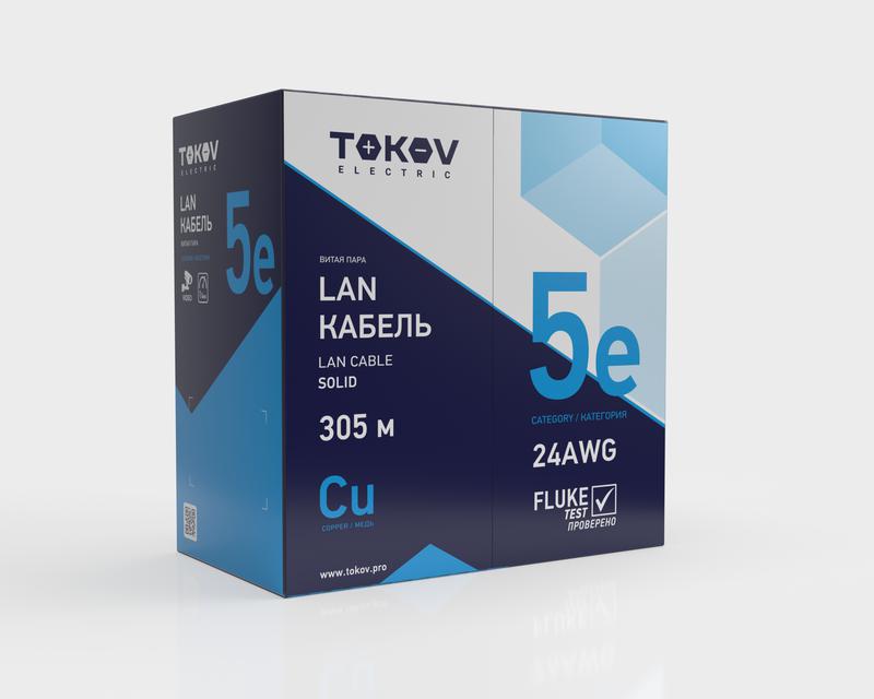 Кабель витая пара U/UTP 4х2х24AWG(0.48мм) кат.5E нг(А)-HF (LSZH) indoor Fluke tested 305м (м) TOKOV ELECTRIC TKE-C10-U/UTP-42-5E-305-LSZH