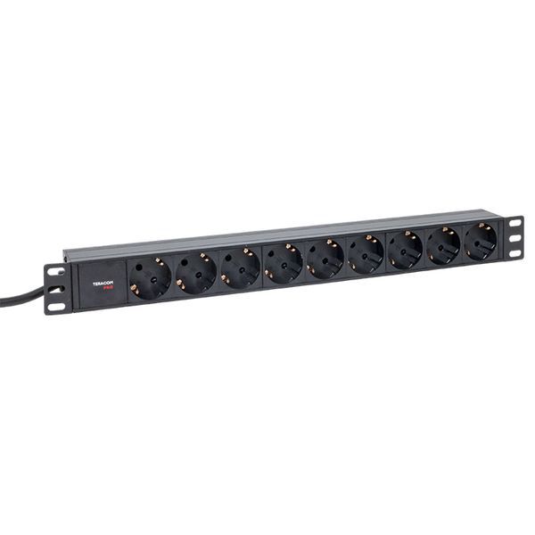 Блок PDU TERACOM PRO 19дюйм 1U 16А/250В 9 роз. Schuko шнур 2м 3х1.5кв.мм вилка Schuko корпус алюм. черн. EKF TRP-HPD-16A-9SH-2MSH