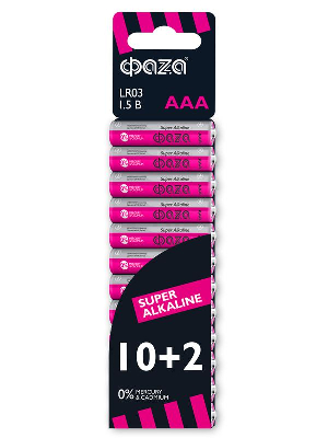 Элемент питания алкалиновый LR03 Super Alkaline SBL-10+2 (уп.12шт) ФАZА 2854612