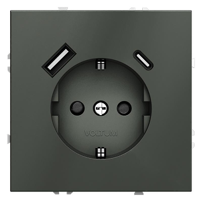 Розетка 1-м СП S70 16А с USB A+С с заземл. защ. шторки механизм титан Voltum VLS040506