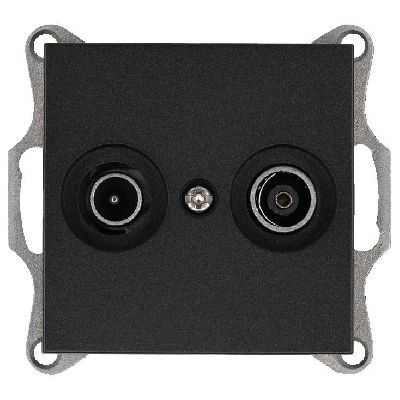 Розетка телевизионная проходная TV + FM 2-м Ф9.5мм механизм антрацит Jasmart G6205B
