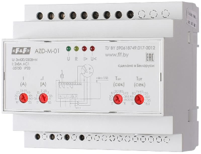 Автомат защиты электродвигателей AZD-M исп.1 10-59.5 А микропроцессорн. защита трехфазн. двигателей до 30кВт с транс. тока более 30кВт USB порт. 3х400/230+N 2х8А 2х1P IP20 F&F EA05.004.001