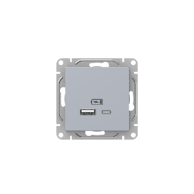 Розетка СП Эпика USB-A+С механизм алюм. EKF UP1-SOA-USBA+USBC