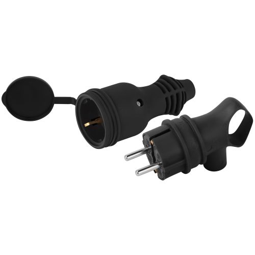 Набор вилка + розетка VX12-B-IP44+RX11-B-IP44 каучуковые с заземл. 16А IP44 с кольцом угловая черн. Эра Б0072628