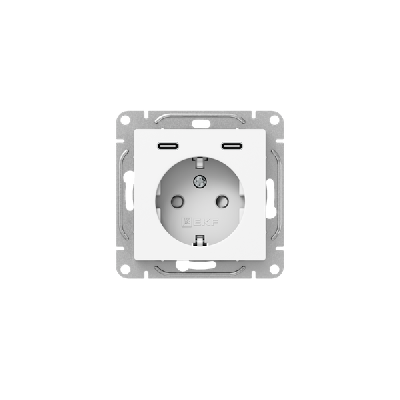 Розетка СП Эпика 16А с 2 USB-C с заземл. защ. шторки механизм бел. EKF UP1-SOW-111-2USBC