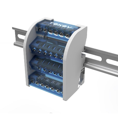 Шина на DIN-рейку в корпусе (кросс-модуль) 4 группы по 7 отверстий 100А TOKOV ELECTRIC TKE-DBTB-100-4-7/3L+PEN