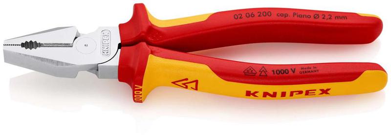 Плоскогубцы комбинированные особой мощности VDE L-200мм хром. Knipex KN-0206200