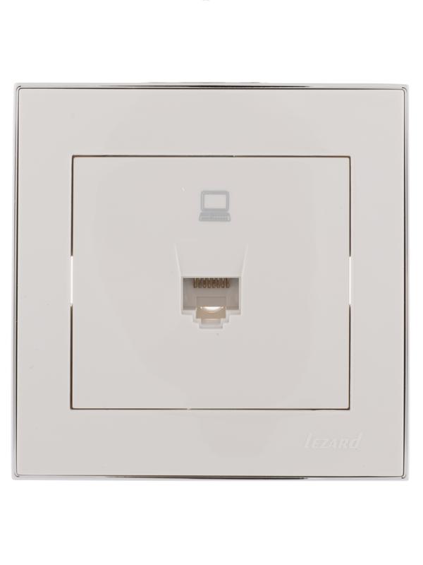 Розетка компьютерная 1-м СП Rain RJ45 с хром. боковой вставкой бел. LEZARD 703-0225-139
