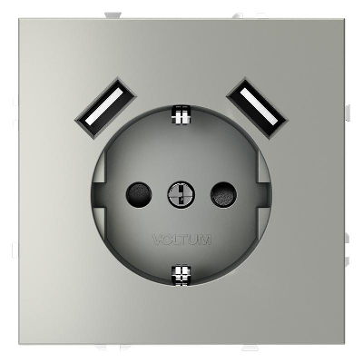 Розетка 1-м СП S70 16А с USB A+A с заземл. защ. шторки механизм сталь Voltum VLS040405
