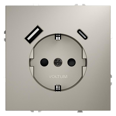 Розетка 1-м СП S70 16А с USB A+С с заземл. защ. шторки механизм кашемир Voltum VLS040503