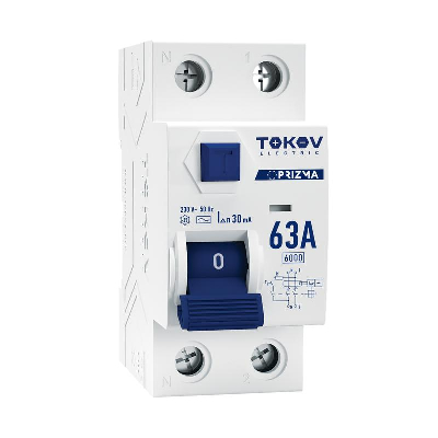 Выключатель дифференциального тока (УЗО) 2п (1P+N) 63А 30мА тип AC 6кА PRIZMA TOKOV ELECTRIC TKE-PZ60-RCDM-2-63-30-AC