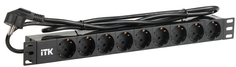Блок розеток 9 мест PDU (немец. станд.) DIN49440 алюм. профиль 1U шнур 2м; вилка DIN 49441 (немец. станд.); черн. ITK PH22-9D1