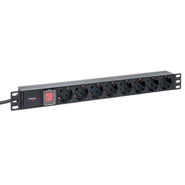 Блок PDU TERACOM PRO 19дюйм 1U 16А/250В 8 роз. Schuko с выключат. шнур 2м 3х1.5кв.мм вилка Schuko корпус пластик черн. EKF TRP-HPD-LSP-16A-8SH-2MSH