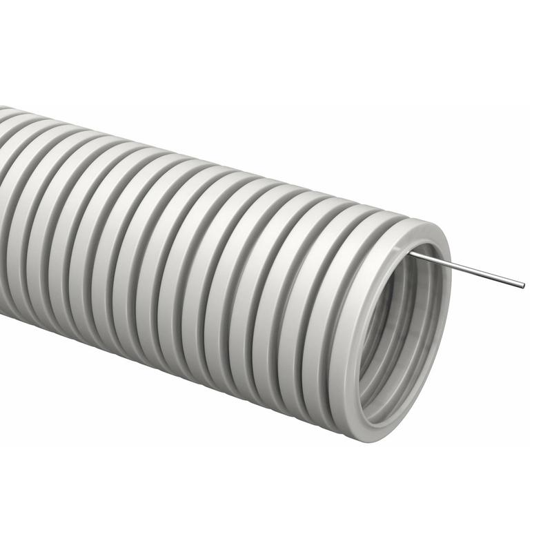 Труба гофрированная ПВХ тяжелая d20мм с протяжкой сер. (уп.100м) TOKOV ELECTRIC TKE-TG/P-20-TS-C06/100