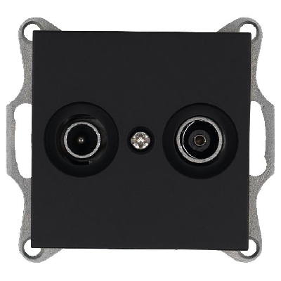 Розетка телевизионная проходная TV + FM 2-м Ф9.5мм механизм черн. матов. soft touch Jasmart G6205PB