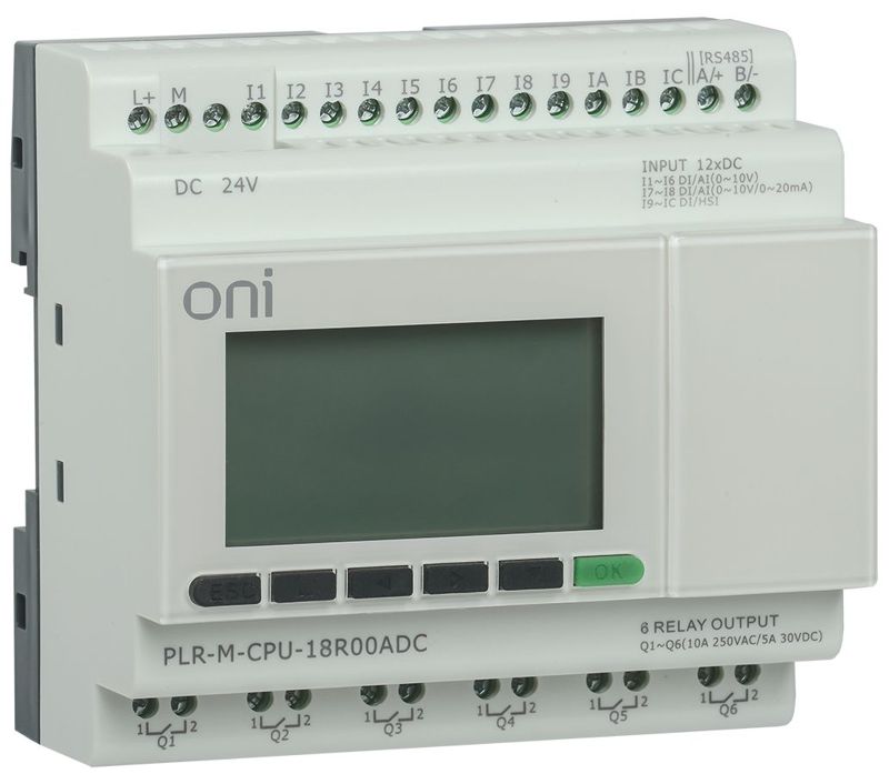 Контроллер программируемый логический (микро ПЛК) PLR-M. CPU DI12/DO06(R) 24В DC ONI PLR-M-CPU-18R00ADC